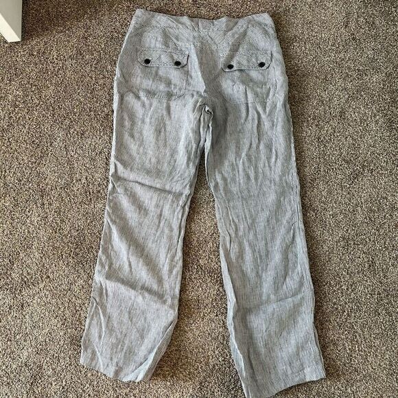 Chico's Chino Pants Women's Size 0 Gray Striped 100% Linen‎ Casual Slash Pockets - Picture 6 of 6